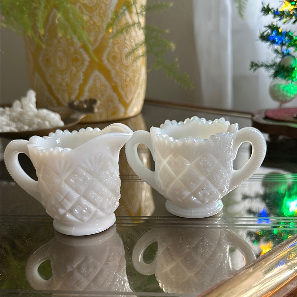 Vintage Milk Glass Creamer and Sugar Set. Small